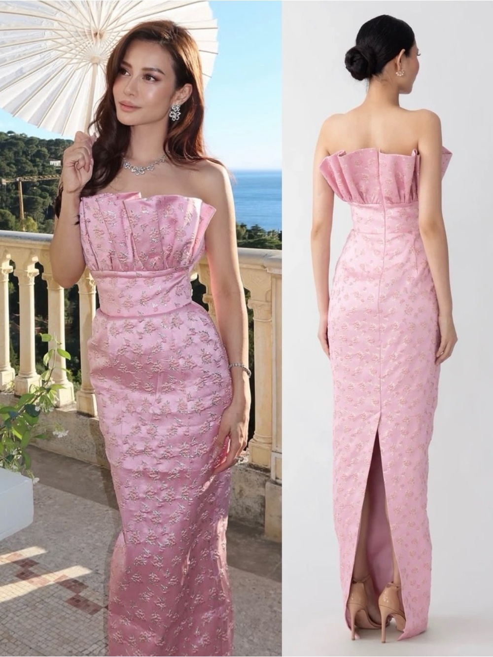 SAU Lee Noah Jacquard Floral Strapless Gown Dynasty Pink NEW with tags